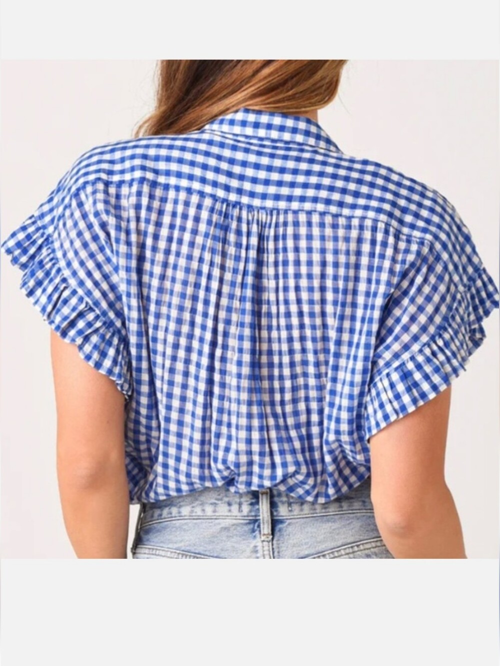 Trovata Birds of Paradise Marianne Shirt Gingham Button Up Blue White Size M NWT - Picture 2 of 16